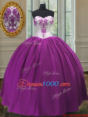 Purple Lace Up Quinceanera Dress Beading Sleeveless Floor Length
