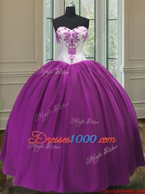 Purple Lace Up Quinceanera Dress Beading Sleeveless Floor Length