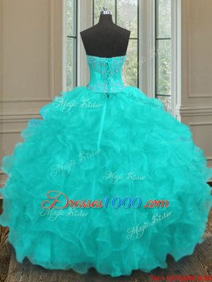 Elegant Sweetheart Sleeveless Lace Up Vestidos de Quinceanera Aqua Blue Organza