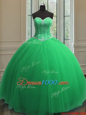 Sleeveless Floor Length Beading and Sequins Lace Up Vestidos de Quinceanera with