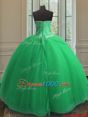 Sleeveless Floor Length Beading and Sequins Lace Up Vestidos de Quinceanera with