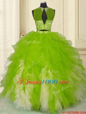 Scoop Floor Length Zipper Quinceanera Gowns Multi-color and In for Military Ball and Sweet 16 and Quinceanera with Beading and Ruffles
