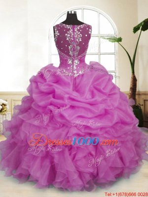 Custom Fit Lilac Straps Neckline Beading and Ruffles and Pick Ups Vestidos de Quinceanera Sleeveless Zipper