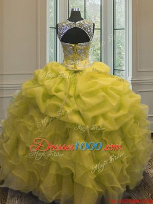 Pick Ups Scoop Sleeveless Lace Up Quinceanera Gown Yellow Organza