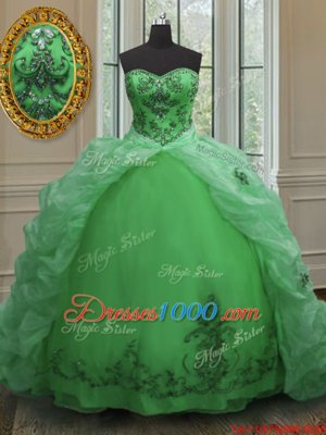 Sweetheart Sleeveless Organza 15 Quinceanera Dress Beading and Appliques and Pick Ups Court Train Lace Up