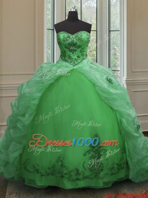 Sweetheart Sleeveless Organza 15 Quinceanera Dress Beading and Appliques and Pick Ups Court Train Lace Up