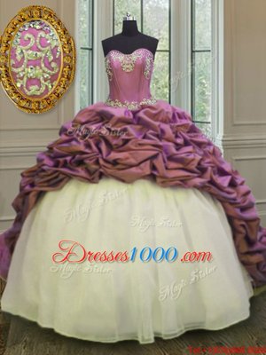 Pick Ups Sweetheart Sleeveless Sweep Train Lace Up Ball Gown Prom Dress White And Purple Organza and Taffeta