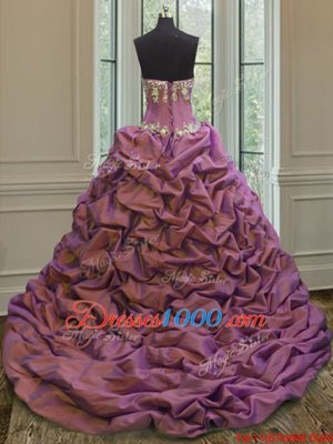 Pick Ups Sweetheart Sleeveless Sweep Train Lace Up Ball Gown Prom Dress White And Purple Organza and Taffeta