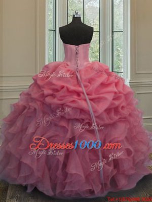 Sexy Organza Sleeveless Floor Length Sweet 16 Dresses and Beading and Ruffles and Pick Ups