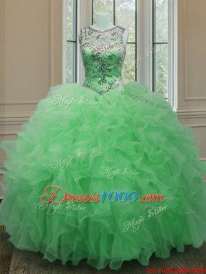 Scoop Organza Sleeveless Floor Length Quince Ball Gowns and Beading and Ruffles