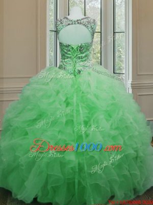 Scoop Organza Sleeveless Floor Length Quince Ball Gowns and Beading and Ruffles