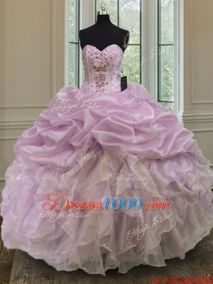 Ball Gowns Sweet 16 Dresses Lilac Sweetheart Organza Sleeveless Floor Length Lace Up