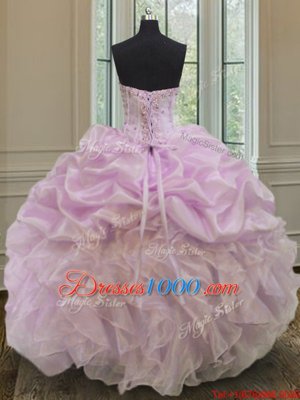 Ball Gowns Sweet 16 Dresses Lilac Sweetheart Organza Sleeveless Floor Length Lace Up