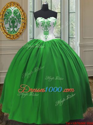 Luxurious Green Sleeveless Taffeta Lace Up Ball Gown Prom Dress for Military Ball and Sweet 16 and Quinceanera