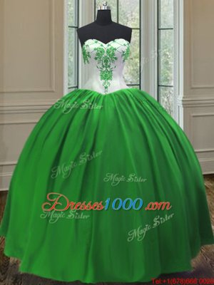 Luxurious Green Sleeveless Taffeta Lace Up Ball Gown Prom Dress for Military Ball and Sweet 16 and Quinceanera