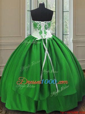 Luxurious Green Sleeveless Taffeta Lace Up Ball Gown Prom Dress for Military Ball and Sweet 16 and Quinceanera