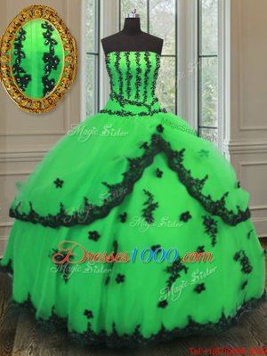 Green Sleeveless Floor Length Beading and Embroidery Lace Up 15th Birthday Dress