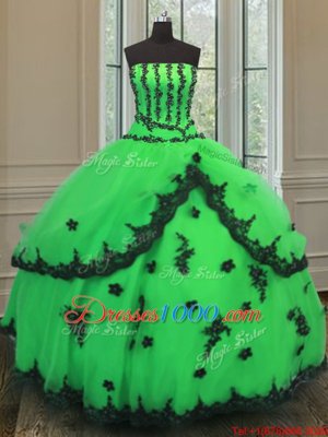 Green Sleeveless Floor Length Beading and Embroidery Lace Up 15th Birthday Dress