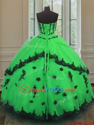 Green Sleeveless Floor Length Beading and Embroidery Lace Up 15th Birthday Dress