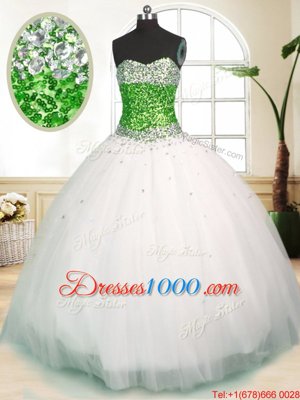 Custom Fit Ball Gowns 15 Quinceanera Dress White Sweetheart Tulle Sleeveless Floor Length Zipper