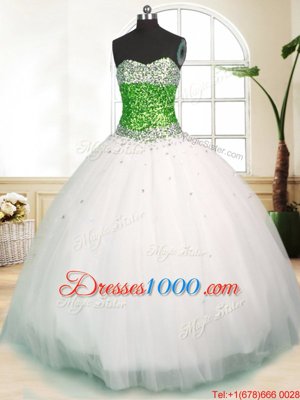 Custom Fit Ball Gowns 15 Quinceanera Dress White Sweetheart Tulle Sleeveless Floor Length Zipper
