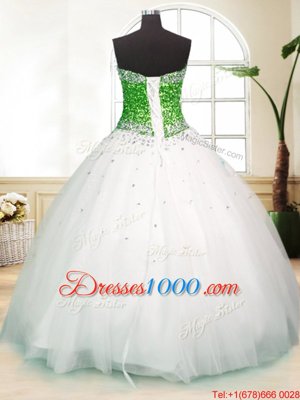 Custom Fit Ball Gowns 15 Quinceanera Dress White Sweetheart Tulle Sleeveless Floor Length Zipper