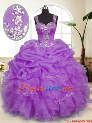 Trendy Organza Sleeveless Floor Length Quinceanera Gown and Beading and Ruffles and Pick Ups