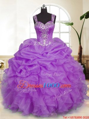 Trendy Organza Sleeveless Floor Length Quinceanera Gown and Beading and Ruffles and Pick Ups