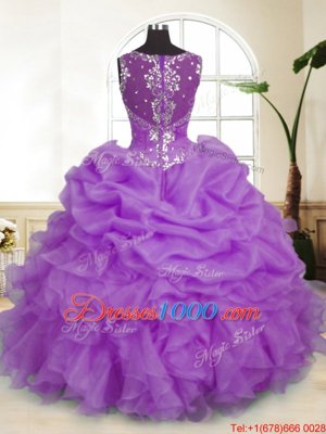 Trendy Organza Sleeveless Floor Length Quinceanera Gown and Beading and Ruffles and Pick Ups