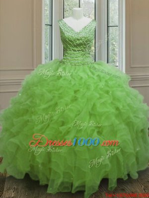 Eye-catching Floor Length Quinceanera Gown Organza Sleeveless Beading and Ruffles