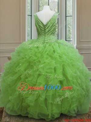 Eye-catching Floor Length Quinceanera Gown Organza Sleeveless Beading and Ruffles