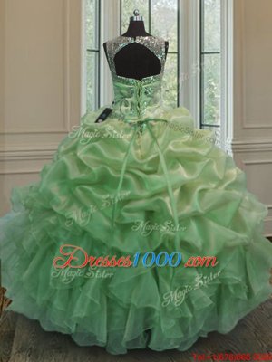 Scoop Sleeveless Lace Up Floor Length Beading and Ruffles and Pick Ups Sweet 16 Dresses