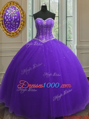 Delicate Purple 15 Quinceanera Dress Military Ball and Sweet 16 and Quinceanera and For with Beading and Sequins Sweetheart Sleeveless Lace Up