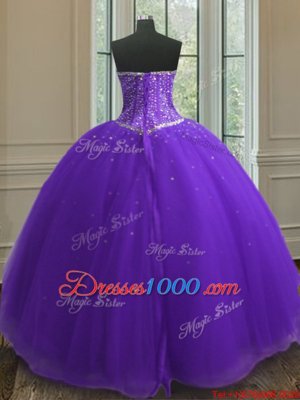 Delicate Purple 15 Quinceanera Dress Military Ball and Sweet 16 and Quinceanera and For with Beading and Sequins Sweetheart Sleeveless Lace Up