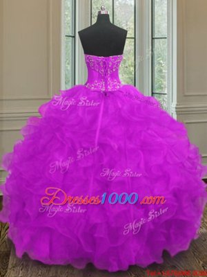 Traditional Purple Sweetheart Neckline Beading and Embroidery and Ruffles Vestidos de Quinceanera Sleeveless Lace Up