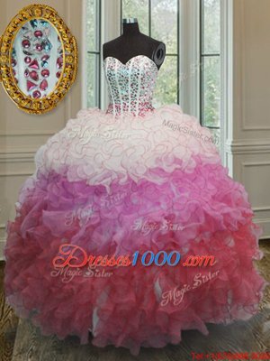 Sweetheart Sleeveless Vestidos de Quinceanera Floor Length Beading and Ruffles and Sashes|ribbons Multi-color Organza