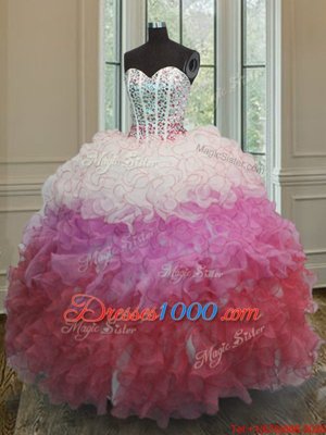 Sweetheart Sleeveless Vestidos de Quinceanera Floor Length Beading and Ruffles and Sashes|ribbons Multi-color Organza