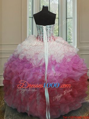 Sweetheart Sleeveless Vestidos de Quinceanera Floor Length Beading and Ruffles and Sashes|ribbons Multi-color Organza