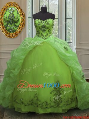 Enchanting Organza Lace Up Sweet 16 Dress Sleeveless With Train Court Train Beading and Appliques and Pick Ups