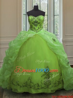 Enchanting Organza Lace Up Sweet 16 Dress Sleeveless With Train Court Train Beading and Appliques and Pick Ups