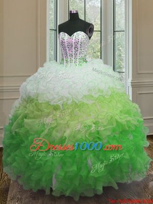 Multi-color Sleeveless Floor Length Beading and Ruffles and Sashes|ribbons Lace Up Vestidos de Quinceanera