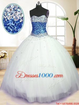 On Sale Floor Length White Quinceanera Gowns Sweetheart Sleeveless Lace Up