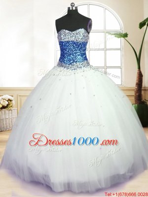 On Sale Floor Length White Quinceanera Gowns Sweetheart Sleeveless Lace Up