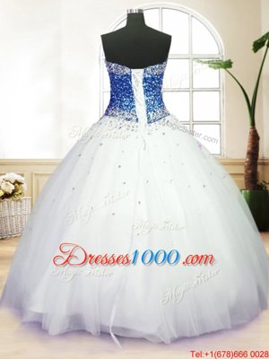 On Sale Floor Length White Quinceanera Gowns Sweetheart Sleeveless Lace Up