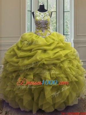 Beauteous Pick Ups Scoop Sleeveless Lace Up Quinceanera Dresses Yellow Green Organza