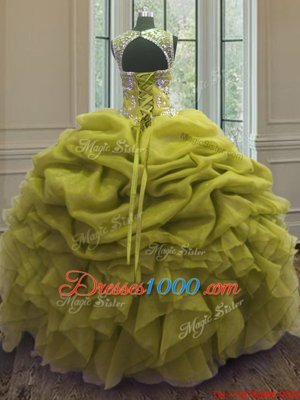 Beauteous Pick Ups Scoop Sleeveless Lace Up Quinceanera Dresses Yellow Green Organza