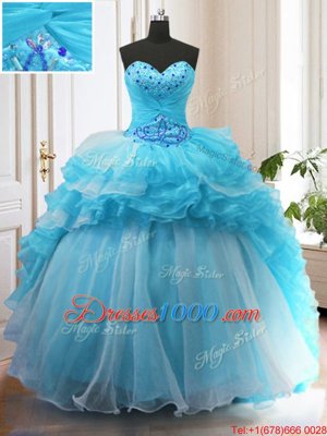 Ideal Sleeveless Sweep Train Beading and Ruffled Layers Lace Up Vestidos de Quinceanera