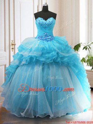 Ideal Sleeveless Sweep Train Beading and Ruffled Layers Lace Up Vestidos de Quinceanera