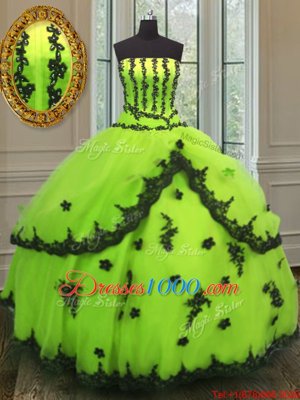 Ball Gowns Quinceanera Dresses Yellow Green Strapless Tulle Sleeveless Floor Length Lace Up