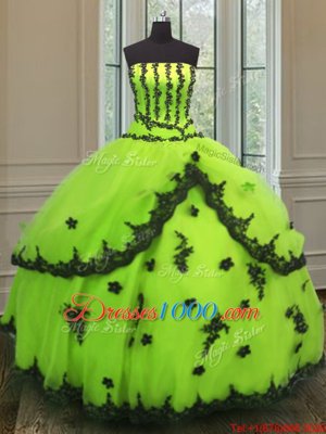 Ball Gowns Quinceanera Dresses Yellow Green Strapless Tulle Sleeveless Floor Length Lace Up